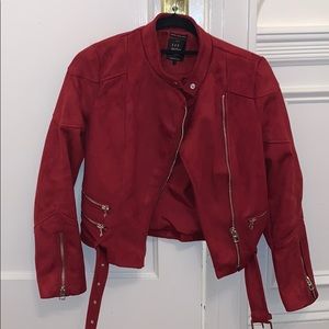 Red Zara Suede Biker Jacket